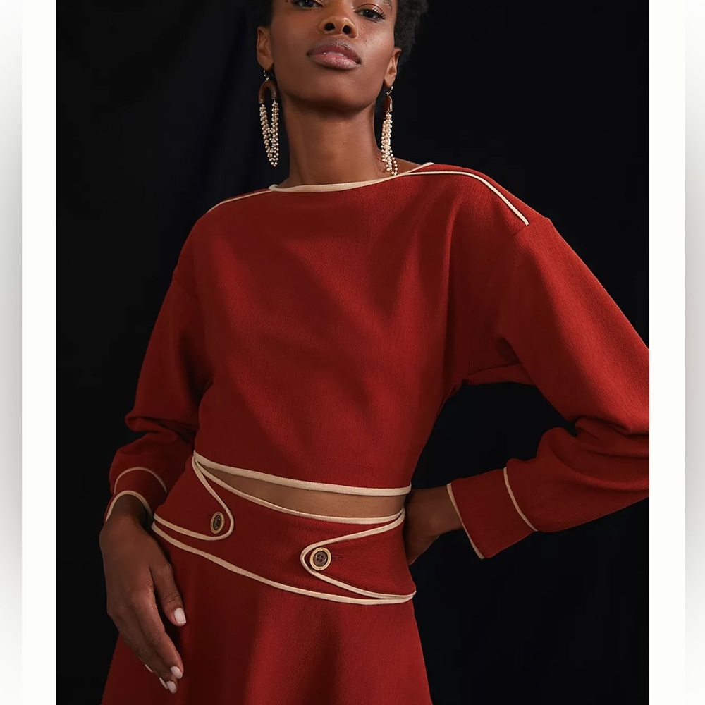 Anthropologie Maeve Contrast Red Skirt Set - Picture 2 of 10